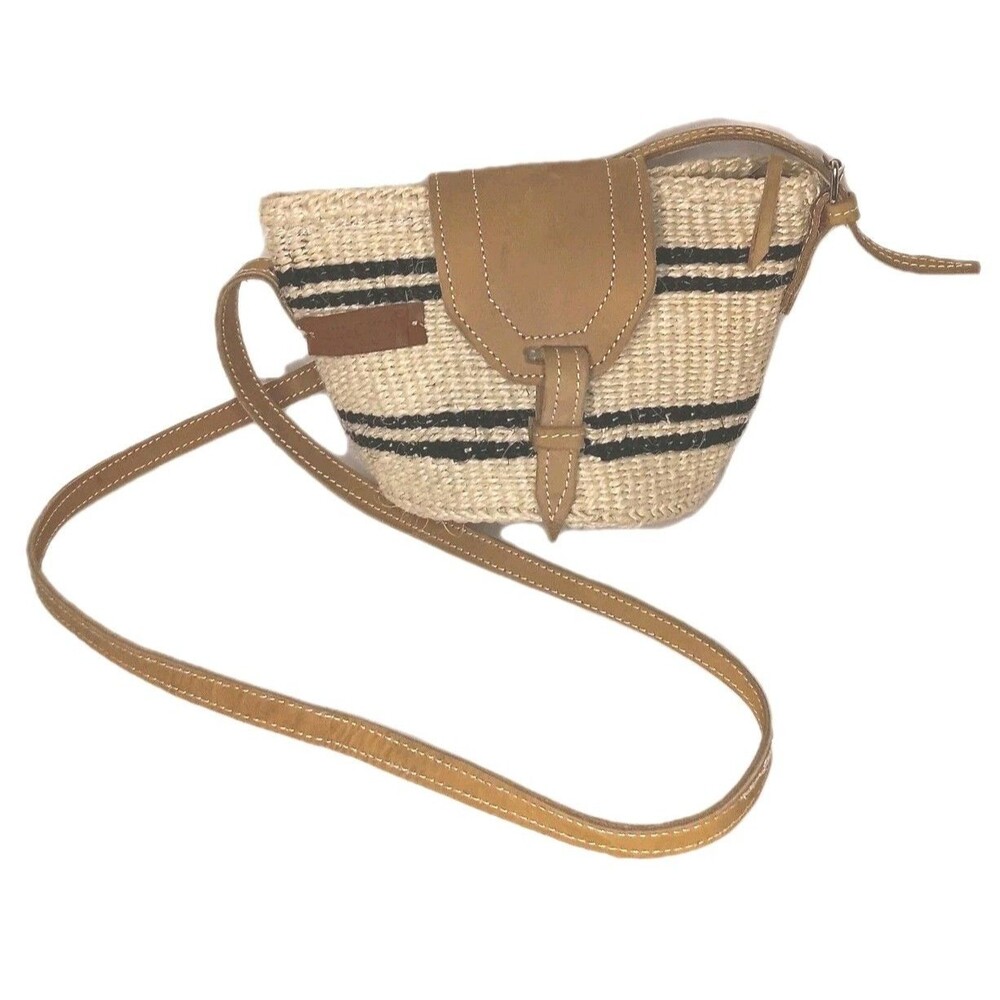 Handmade Small Woven Sisal Crossbody Natural With Black Stripe By SAWA SAWA